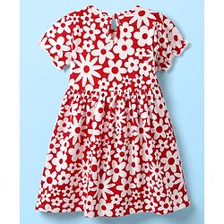 Babyhug Single Jersey Knit Half Sleeves Frock & Bloomers With Floral Print - Red