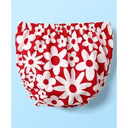 Babyhug Single Jersey Knit Half Sleeves Frock & Bloomers With Floral Print - Red