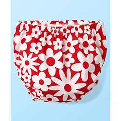 Babyhug Single Jersey Knit Half Sleeves Frock & Bloomers With Floral Print - Red
