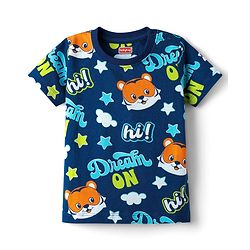 Babyhug Cotton Knit Half Sleeves Co-ords Shorts Night Suit with Cub Print - Navy Blue