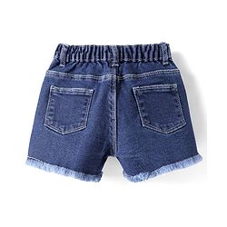 Babyhug Mid Thigh Length Denim Shorts with Floral Embroidery - Navy Blue