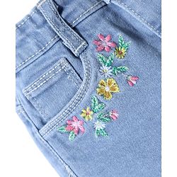 Babyhug Mid Thigh Length Denim Shorts with Floral Embroidery - Navy Blue
