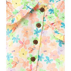 Babyhug Woven Puffed Sleeves Cropped Top with Floral Print - Cream