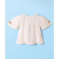 Babyhug Woven Half Sleeves Top With Floral Embroidery & Lace Detail - White