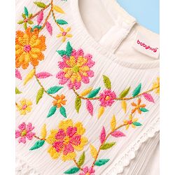 Babyhug Woven Half Sleeves Top With Floral Embroidery & Lace Detail - White