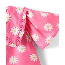 Babyhug Woven Half Sleeves Cropped Top With Floral Print & Frill Detail - Pink