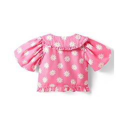 Babyhug Woven Half Sleeves Cropped Top With Floral Print & Frill Detail - Pink