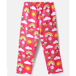 Babyhug Cotton Knit Full Sleeves Co-ords Night Suit with Rainbow Print - Dark Pink