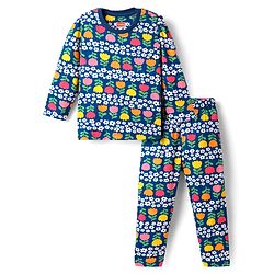 Babyhug Cotton Knit Full Sleeves Co-ord Night Suit With Floral Print - Navy Blue