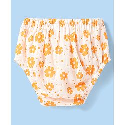 Babyhug Rayon Woven Frill Sleeves Floral Printed Frock With Bloomer & Headband - Orange & White