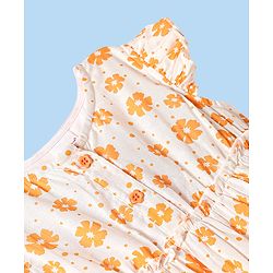 Babyhug Rayon Woven Frill Sleeves Floral Printed Frock With Bloomer & Headband - Orange & White