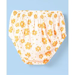 Babyhug Rayon Woven Frill Sleeves Floral Printed Frock With Bloomer & Headband - Orange & White