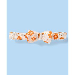 Babyhug Rayon Woven Frill Sleeves Floral Printed Frock With Bloomer & Headband - Orange & White
