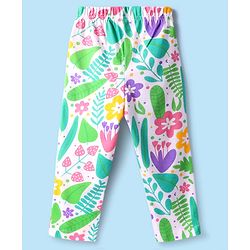 Babyhug Cotton Knit Full Sleeves Co-Ord Nightsuit with Floral Print - White & Light Green