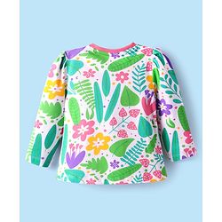 Babyhug Cotton Knit Full Sleeves Co-Ord Nightsuit with Floral Print - White & Light Green