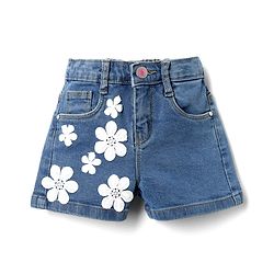 Babyhug Mid Thigh Denim Shorts with Floral Applique - Light Blue