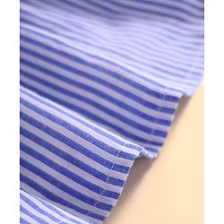 Babyhug Seer Sucker Woven Frill Sleeveless Striped Frock with Bloomer Headband & Star Embroidery - Blue