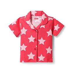 Babyhug Cotton Knit Half Sleeves Shorts Co-Ord Night Suit With Star Print - Red