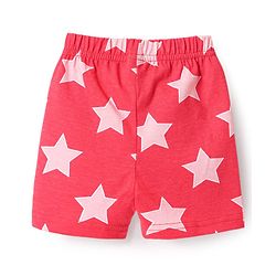Babyhug Cotton Knit Half Sleeves Shorts Co-Ord Night Suit With Star Print - Red