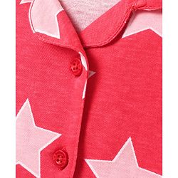 Babyhug Cotton Knit Half Sleeves Shorts Co-Ord Night Suit With Star Print - Red
