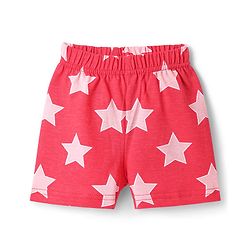 Babyhug Cotton Knit Half Sleeves Shorts Co-Ord Night Suit With Star Print - Red