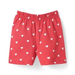 Babyhug Cotton Knit Half Sleeves Shorts Co-Ord Night Suit With Heart Print - Red