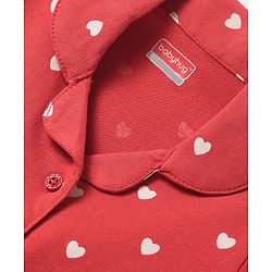 Babyhug Cotton Knit Half Sleeves Shorts Co-Ord Night Suit With Heart Print - Red