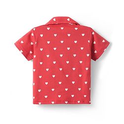 Babyhug Cotton Knit Half Sleeves Shorts Co-Ord Night Suit With Heart Print - Red