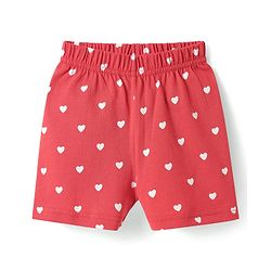 Babyhug Cotton Knit Half Sleeves Shorts Co-Ord Night Suit With Heart Print - Red