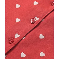 Babyhug Cotton Knit Half Sleeves Shorts Co-Ord Night Suit With Heart Print - Red