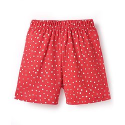 Babyhug Cotton Knit Half Sleeves Shorts Co-Ord Night Suit With Polka Dot Print - Red