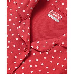 Babyhug Cotton Knit Half Sleeves Shorts Co-Ord Night Suit With Polka Dot Print - Red