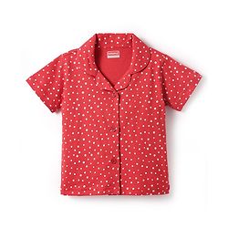 Babyhug Cotton Knit Half Sleeves Shorts Co-Ord Night Suit With Polka Dot Print - Red