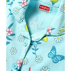 Babyhug Cotton Knit Half Sleeves Shorts Co-Ord Night Suit With Floral & Butterfly Print - Light Blue