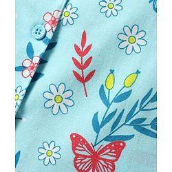 Babyhug Cotton Knit Half Sleeves Shorts Co-Ord Night Suit With Floral & Butterfly Print - Light Blue