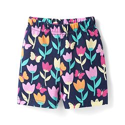 Babyhug Cotton Knit Half Sleeves Shorts Co-Ord Night Suit With Floral Print - Navy Blue