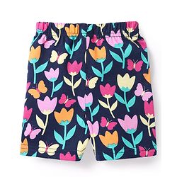 Babyhug Cotton Knit Half Sleeves Shorts Co-Ord Night Suit With Floral Print - Navy Blue