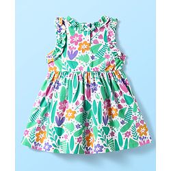 Babyhug Single Jersey Knit Sleeveless Floral Printed Frock With Bow Applique & Bloomer - Multicolor