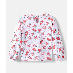 Babyhug Cotton Woven Frock & Full Peasant Sleeves Inner Tee with Floral Print - White & Aqua Blue