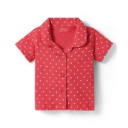 Babyhug Cotton Knit Half Sleeves Co-ords Front Open Night Suit with Polka Dots Print - Red