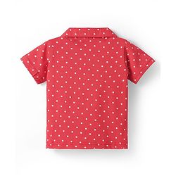 Babyhug Cotton Knit Half Sleeves Co-ords Front Open Night Suit with Polka Dots Print - Red