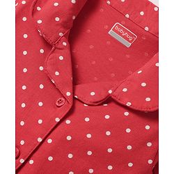Babyhug Cotton Knit Half Sleeves Co-ords Front Open Night Suit with Polka Dots Print - Red