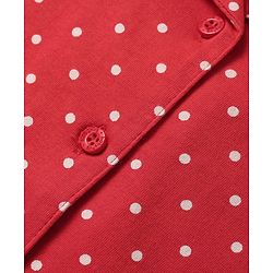 Babyhug Cotton Knit Half Sleeves Co-ords Front Open Night Suit with Polka Dots Print - Red