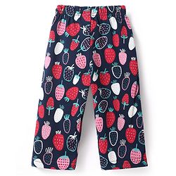 Babyhug Cotton Knit Half Sleeves Co-ords Front Open Night Suit with Strawberry Print - Navy Blue