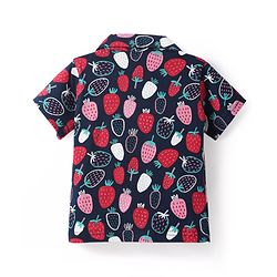 Babyhug Cotton Knit Half Sleeves Co-ords Front Open Night Suit with Strawberry Print - Navy Blue