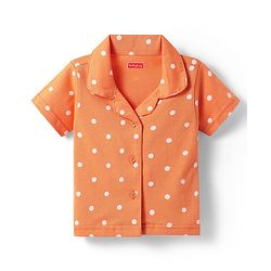 Babyhug Cotton Knit Half Sleeves Co-ords Front Open Night Suit with Polka Dots Print - Orange