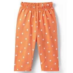 Babyhug Cotton Knit Half Sleeves Co-ords Front Open Night Suit with Polka Dots Print - Orange