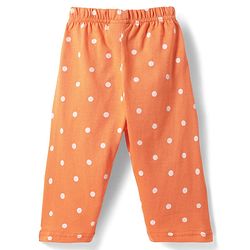 Babyhug Cotton Knit Half Sleeves Co-ords Front Open Night Suit with Polka Dots Print - Orange