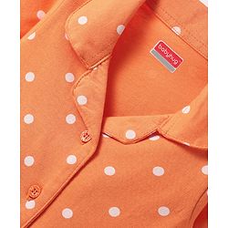 Babyhug Cotton Knit Half Sleeves Co-ords Front Open Night Suit with Polka Dots Print - Orange