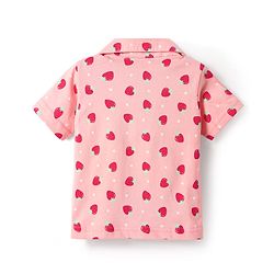 Babyhug Cotton Knit Half Sleeves Co-ords Front Open Night Suit with Polka Dots & Strawberry Print - Pink